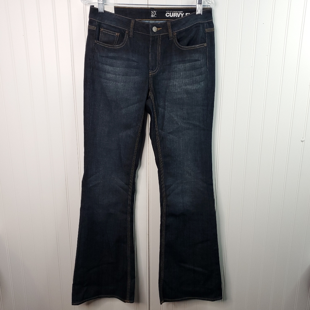 NY&C Dark Wash Curvy Flare Low Cut Jeans Size 8